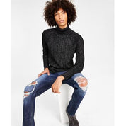 International Concepts Men's Metallic Cable Knit Turtleneck Sweater Xl Black