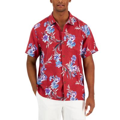 Tommy Bahama Men's Bordeaux Blooms Silk Button Down Shirt Sangria Red Large