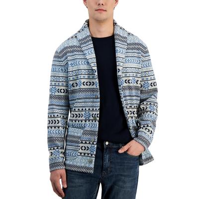 Club Room Men's Fair Isle Fleece Cardigan Navy Blue 2XL