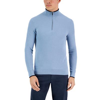 Michael Kors Men's Textured Quarter-Zip Sweater Chambray Blue Large