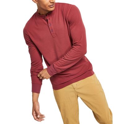 BASS OUTDOOR Mens Waffle Knit Long Sleeve Button Down Shirt Oxblood Red Small