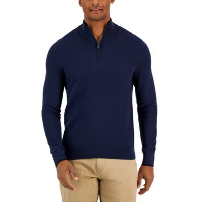 Michael Kors Mens Textured Quarter-Zip Sweater Midnight Blue Medium