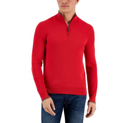 Michael Kors Men's Textured Quarter-Zip Sweater Crimson Red Small