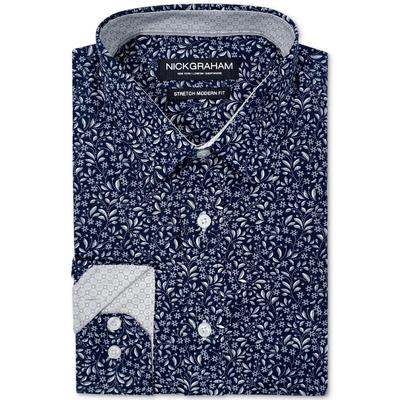Nick Graham Men's Modern Fit Stretch Cotton Dress Shirt Blue 16 16.5 32 33