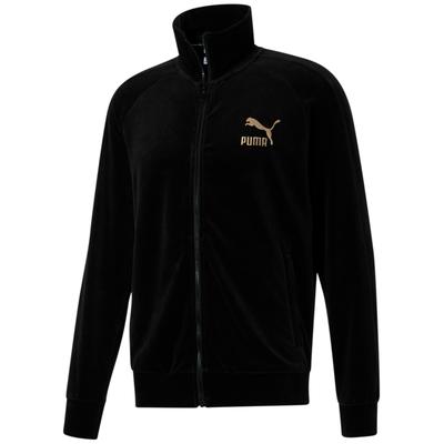 Puma Men's Forever Better T7 Zip Front Velour Track Jacket XXL Gold / Black