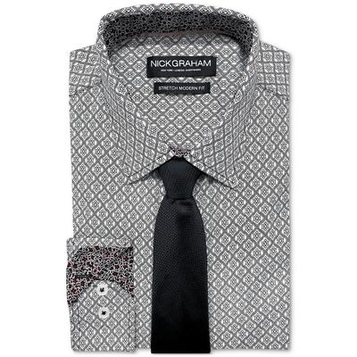 Nick Graham Men's Modern Fit Dress Shirt & Tie Set Black M 15.5 34 35