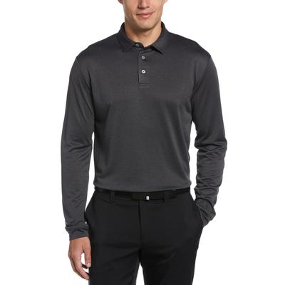 Pga Tour Men's Micro Birdseye Print Long sleeve Polo Shirt Iron Caviar Heather  Xxl