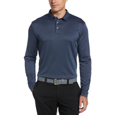 Pga Tour Men's Micro Birdseye Print Long Sleeve Polo Shirt Navy 2XL