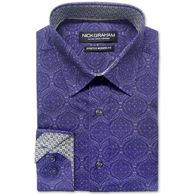 Nick Graham Mens Modern Fit Purple Button Down Dress Shirt 17 - 17.5 / 34 - 35