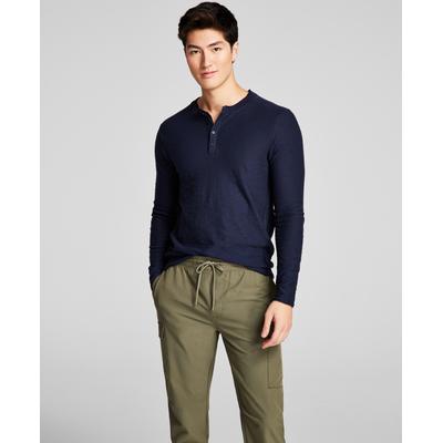 And Now This Men's Knit Solid Long Sleeve Henley T Shirt Navy Small