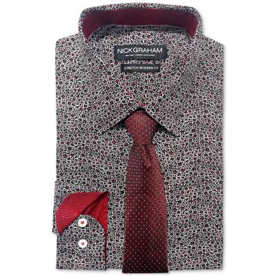 Nick Graham Men's Slim Fit Dress Shirt Tie Set Black Red 17 - 17.5 / 36 - 37