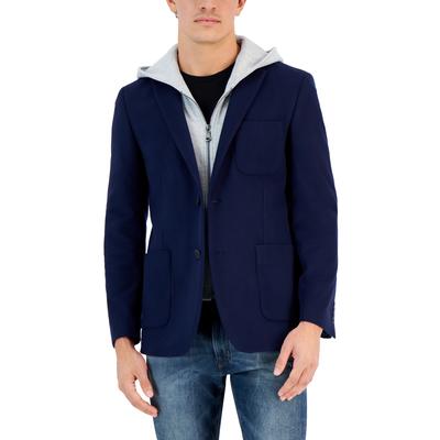 Vince Camuto Mens Slim fit Hooded Sport Coat 50 R Navy Blue Solid Stretch