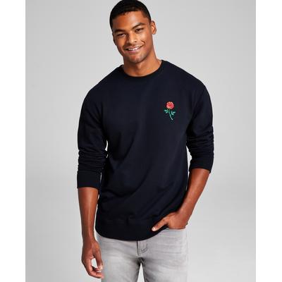 And Now This Men's Modern Fit Rose Patch Fleece Crewneck Sweatshirt Black XL