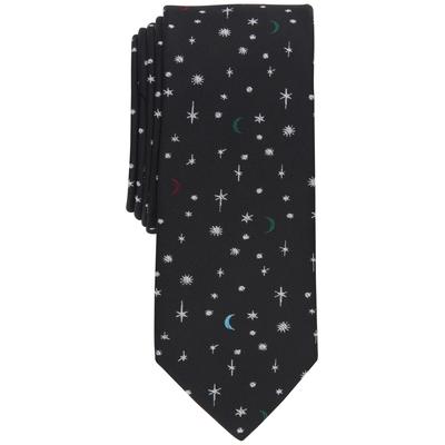Bar Iii Men's Miniature Moon and Stars Tie Black Necktie