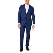 Van Heusen Mens Classic fit 2 Piece Suit 38 R / 31 Waist Navy Blue Plaid Stretch