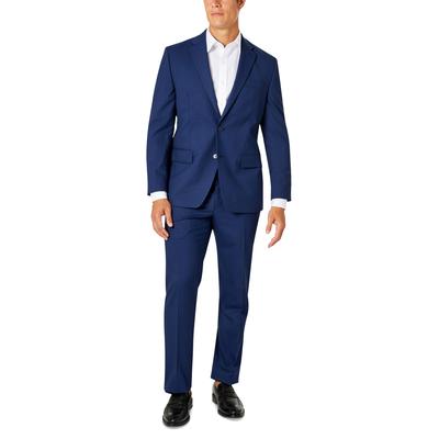 Van Heusen Mens Classic fit 2 Piece Suit 38 R / 31 Waist Navy Blue Plaid Stretch