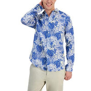 Club Room Mens Tropical Long-Sleeve Button Down Shirt Hyper Blue Small