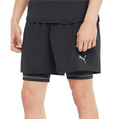 Puma Men's Two-in-One Woven Logo Running Shorts  Black Large