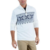 Club Room Mens Quarter-Zip Cotton Fair Isle Sweater White Blue XXL
