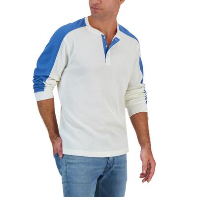Club Room Men's Waffle Colorblocked Henley Winter Ivory Blue 2XL