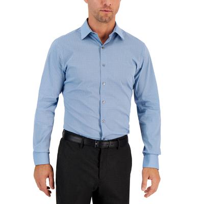 Alfani Mens Slim-Fit Blue Grid Geometric Dress Shirt Small 14 14.5 32 - 33