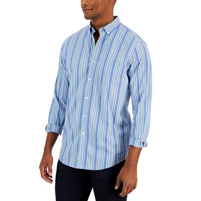 Men's Stripe Stretch Button down Shirt Navy Small Club Room