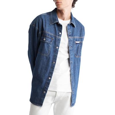 Calvin Klein Mens Blue Denim Long-Sleeve Shirt XL