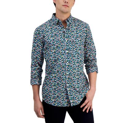Club Room Mens Button Down Shirt Andy Floral Shady Green XL