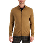 Club Room Men's Merino Full Zip-Front Sweater Medium Fawn Heather Brown