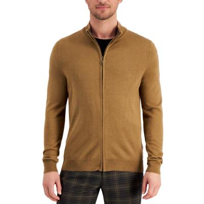 Club Room Men's Merino Full Zip-Front Sweater Medium Fawn Heather Brown