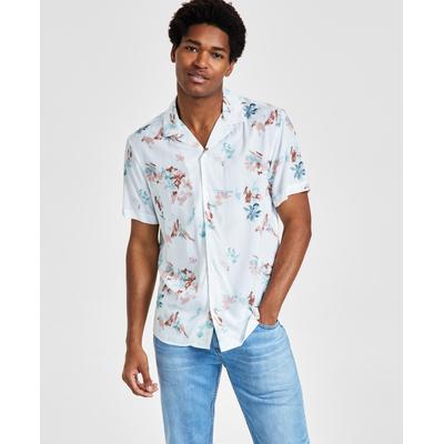 International Concepts Men's Jason Classic fit Abstract Camp Shirt White  Medium