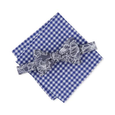 Bar Iii Men's Floral Pre Tied Bow Tie & Pocket Square Set Navy Grey