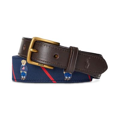 Polo Ralph Lauren Mens Polo Bear Leather Trim Belt Navy 36