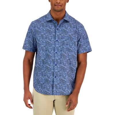 Tommy Bahama Mens Coast Crescent Wave Short Sleeve Button Down Shirt Blue Medium