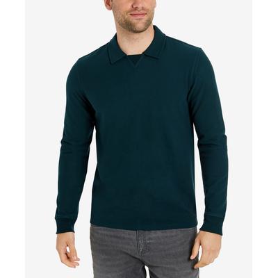 Kenneth Cole Mens Slim Fit Knit Polo Sweater Dark Teal Large