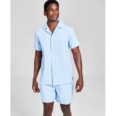 And Now This Men's Classic Fit Button Down Camp Shirt Chambray Blue Small