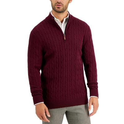 Club Room Mens Cable-Knit Quarter-Zip Sweater Red Plum Size Large Cotton