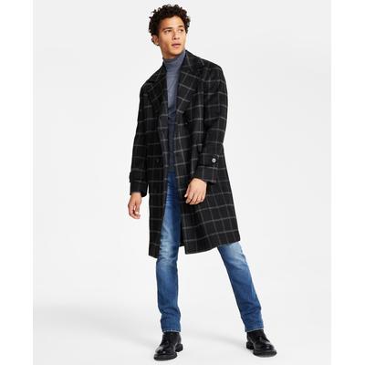 International Concepts Men's Emerson Classic fit Plaid Top Coat Black Large