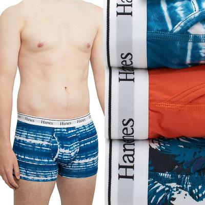 HANES Mens  3 Pack Regular fit Trunks Underwear Large Blue Red Multi
