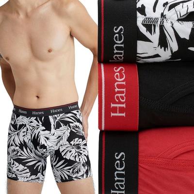 Hanes Originals Mens 3 Pack Boxer Brief Underwear Tropical Black Red Multi Large