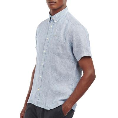 Barbour Men's  Marwood Linen Glen Plaid Tailored Fit Button Down Shirt Blue XL