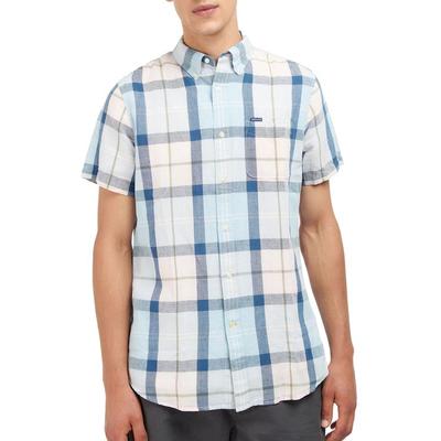 Barbour Men's Angus Tailored Plaid Short Sleeve Button Down Shirt Pink Large