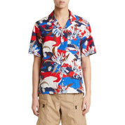 Moncler Mens Tropical Print Short Sleeve Camp Shirt XXL Red Blue Hawaiian