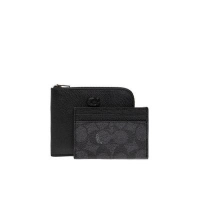 Coach Leather Wallet and Cardholder Set Black Zip Closure