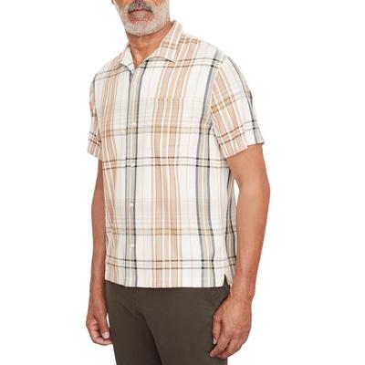 Vince Mens Classic Fit Short Sleeve Button Up Ibiza Plaid Shirt Brown Large