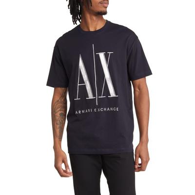 AX Armani Exchange Mens Metallic Logo Short Sleeve T Shirt Navy Medium