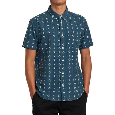 RVCA Mens That'll Do Dobby Short Sleeve Woven Shirt  Blue Small