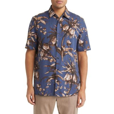 Ted Bakers Mens Belmar Floral Short Sleeve Button Down Shirt Blue  Medium