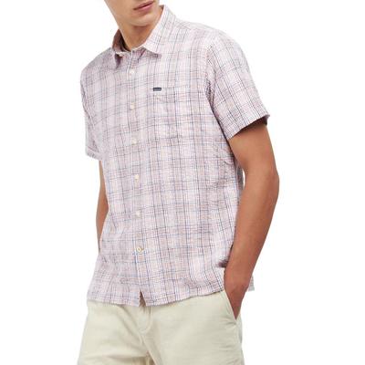 Barbour Men's Seersucker Button Short Sleeve Shirt Small Pink Plaid
