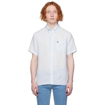 Lacoste Mens Regular fit Short Sleeve Button-Up Shirt Large Light Blue  Solid